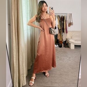 Everlane Satin Square Neck Midi Maxi Slip Dress Carob Brown Size 10